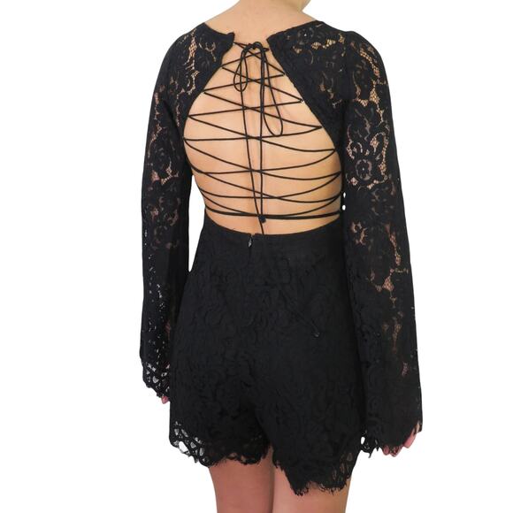 Revolve Olivaceous Black Lace Up Bodysuit Sexy Formal Open Back Small - Picture 2 of 7